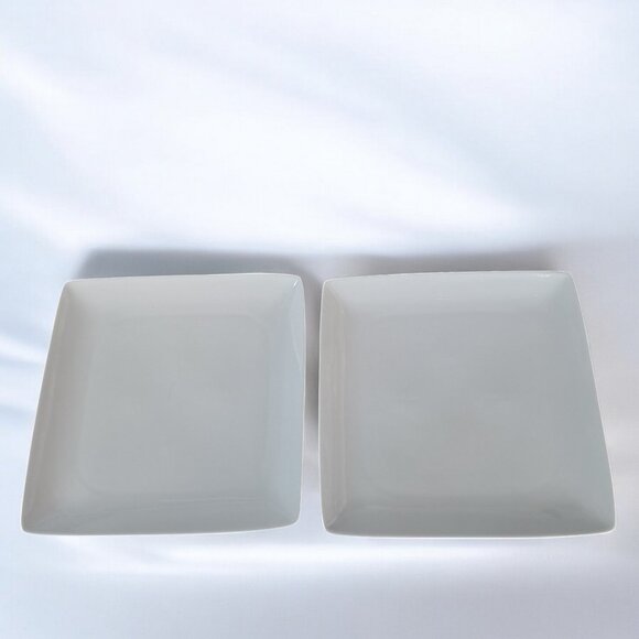 Set of Two  Over and Back “Maison " WHITE PORCELAIN 10.5” SQUARE DINNER PLATES - Picture 5 of 8